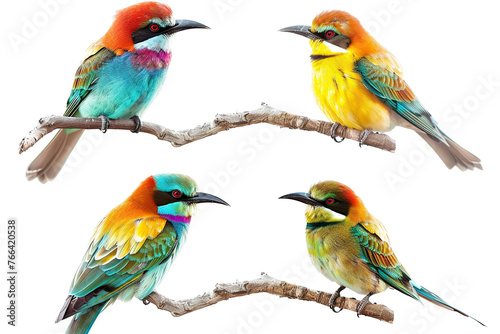 Collection of 4 Beautiful bird In different view, isolated on white background PNG