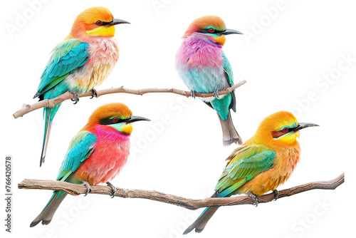 Collection of 4 Beautiful bird In different view, isolated on white background PNG