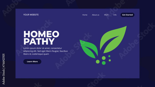 Homeopathic Medicine Landing Page Template. Homeopathic pills. Homeopathy banner, flex, and social media post. Logo majesty concept. 