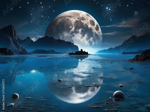 Amazing view of moon over the lake.