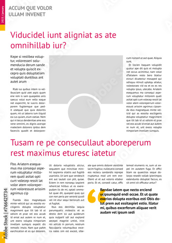 magazine mockup, annual report mockup with pink headers, four-column layout, A4, 8x11 in