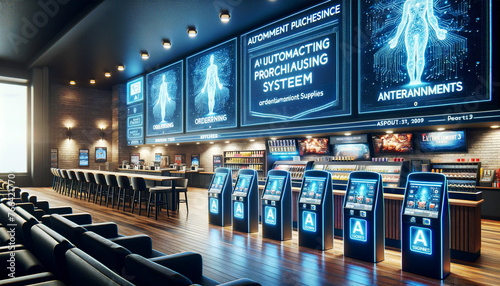 Futuristic Automated Purchasing System in a Modern Venue. photo