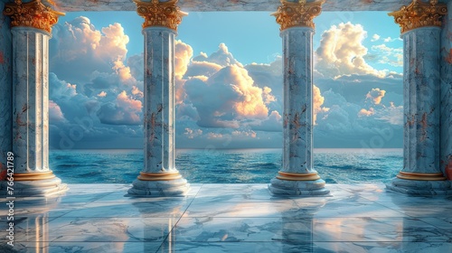 palace building backdrop with luxurious marble pillars