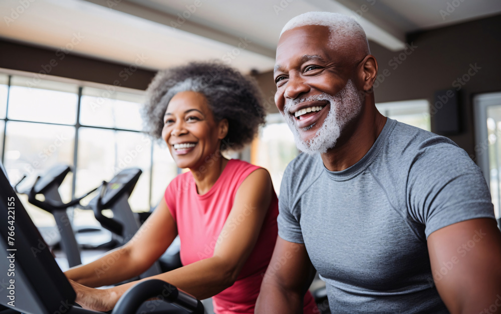 Obraz premium African American Couple of Elderly Seniors Workout in Gym, Wellness in Retirement