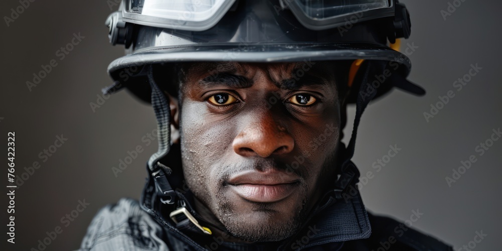 A portrait photo of black fireman A portrait photo of black fireman
