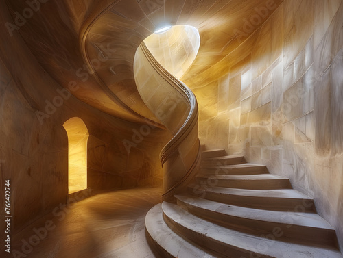 Warm Light on Spiral Stairs photo
