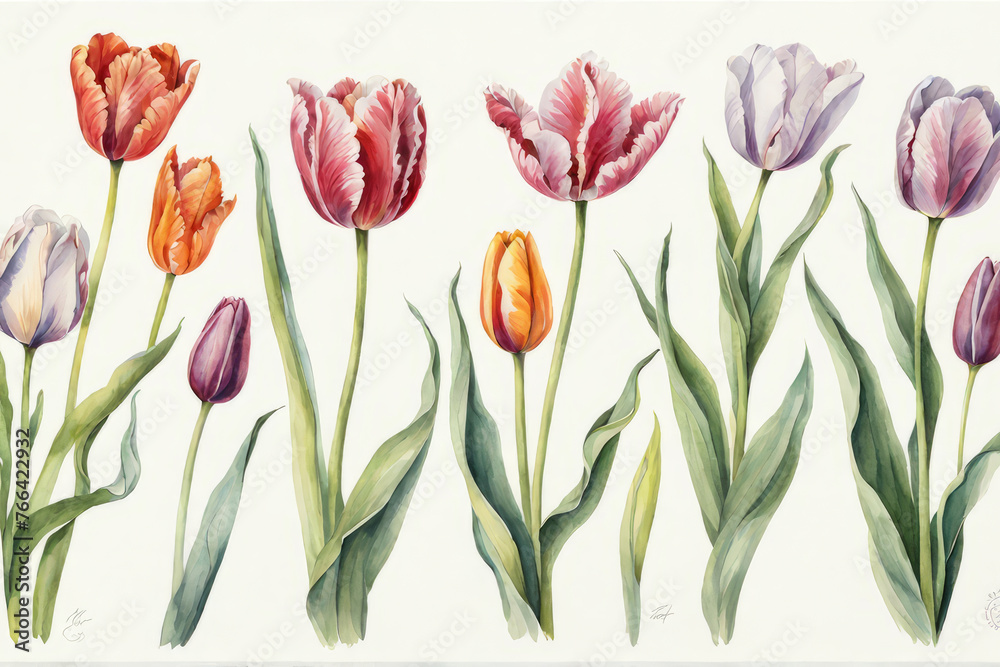 Timeless and classic picture of a bouquet of tulips on a clean white background, symbolizing the awakening of spring nature. Timeless and classic picture of a bouquet of tulips on a clean white background, symbolizing the awakening of spring nature.