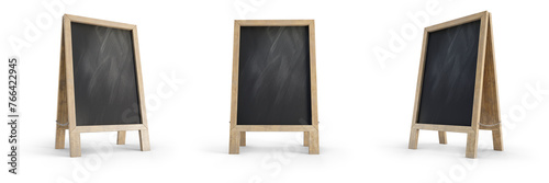 Set of mockup menu blackboard isolated on transparent background. Blank board for menu announcement. 3D render. 3D illustration.