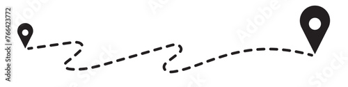 Map pointer sign. Route location icon. GPS navigator vector.  Map Navigation with 2 pins search location. Vector illustration.  Map pin sign and road or path, start and end journey symbol.