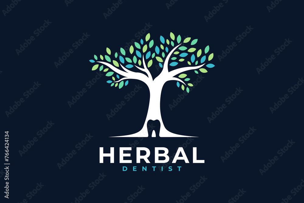 Obraz premium Herbal dental dentist vector logo design