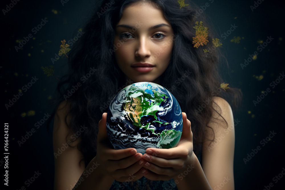 Naklejka premium Celebration of Earth Day Generative AI picture green planet beautiful nature in danger AI pic