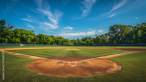 A wide angle shot of a baseball field, generative ai