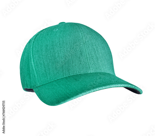 Green classic baseball cap isolated on white background