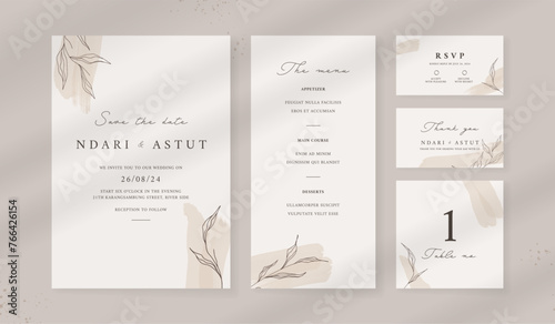 Abstract watercolor wedding invitation template. set of wedding stationery. luxury card and poster background.