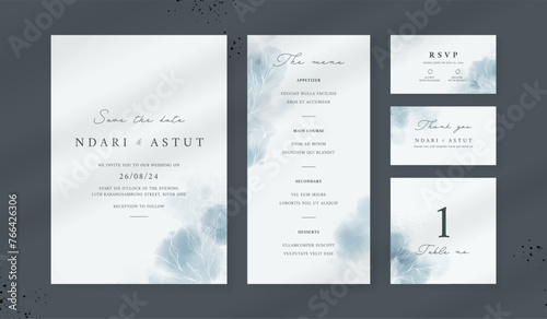 Abstract watercolor wedding invitation template. set of wedding stationery. luxury card and poster background.
