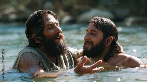 Baptism of Jesus by John, faith, religious imagery, Catholic religion, Christian illustration