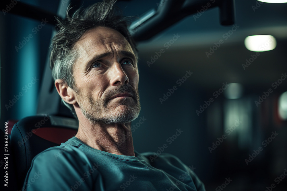 AI generated picture of young disabled man after trauma training in a sports gym on rehabilitation AI generated picture of young disabled man after trauma training in a sports gym on rehabilitation