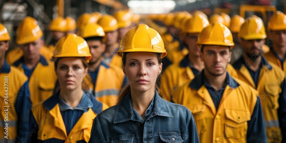engineer team full skill quality for maintenance and training in industry factory worker , warehouse Workshop for factory operators, mechanical engineering team production.