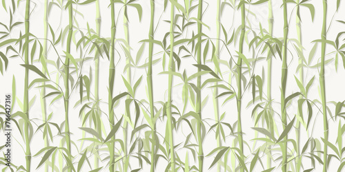 Bamboo forest   vector drawing in soft green tones  seamless pattern