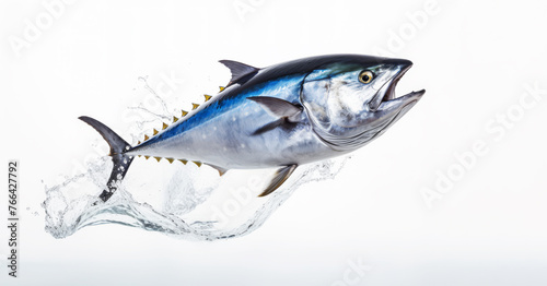 Bluefin tuna isolated on white background, thynnus saltwater fish, Atlantic Bluefin tuna is one of the largest, fastest, and most gorgeously coloured photo
