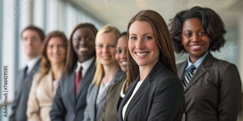 Smiling professional business leaders and employees group team portrait