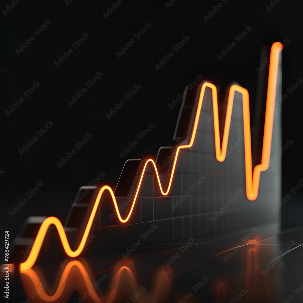 Upward Trend 3D Line Chart - Black Background Upward Trend 3D Line Chart - Black Background