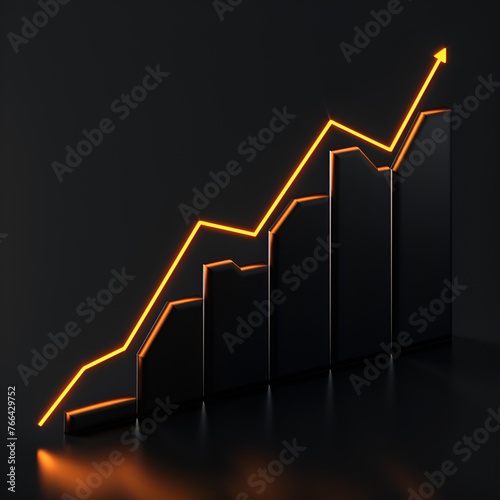 Upward Trend 3D Line Chart - Black Background