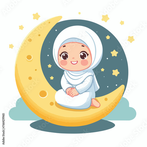 cute child muslim design ied al fitr cartoon