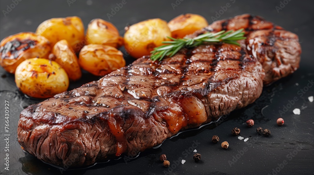 Grilled Sirloin Steak With Roasted Potatoes and Rosemary