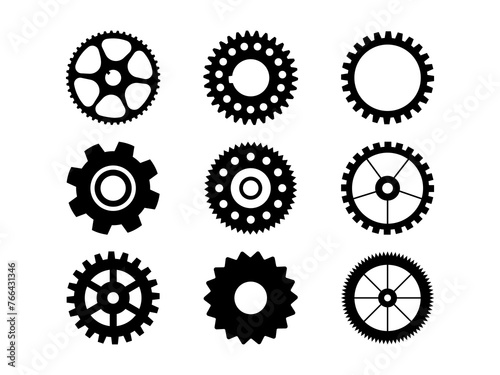 Set of Mechanical Gear Silhouette in various poses isolated on white background