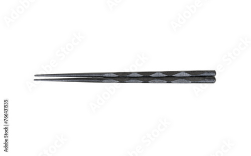 Black wooden chinese chopsticks isolated on white background, top view