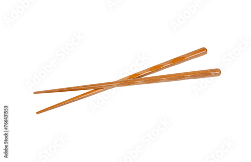 Crossed Chinese wooden chopsticks isolated on white background