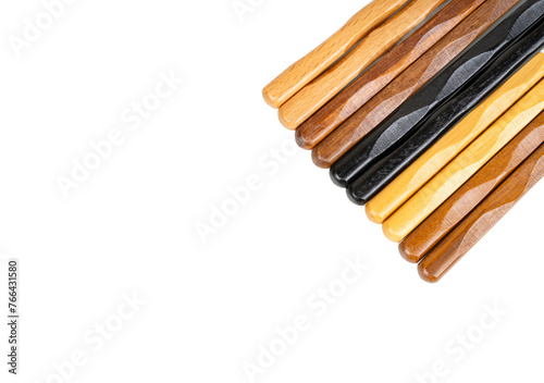 Multi-colored wooden Chinese chopsticks, top view