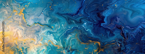 Liquid blue abstract background. Mixing multi-colored oil paints texture. Ink mixing effect