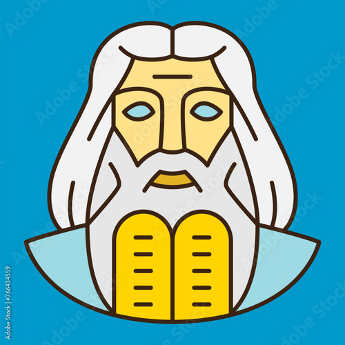 Moses Hebrew prophet color icon. Passover vector icon collection. Exodus from Egypt story, emblem, logo, vector design element for Jewish holiday Passover