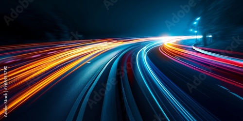 Car motion trails. Speed light streaks background with blurred fast moving light effect. Racing cars dynamic flash effects city road with long exposure night lights