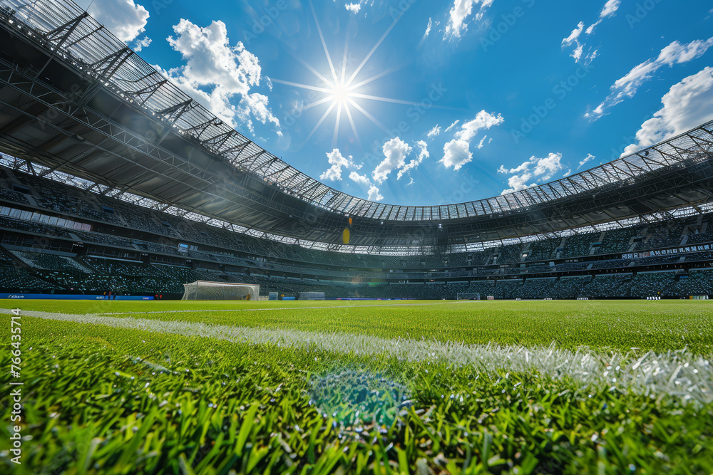 Fototapeta premium stadium, with the stands and bright sunlight in the background..
