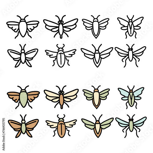GROUP OF EIGHT BUGS  DRAWINGS OF INSECTS WITH WINGS - SVG