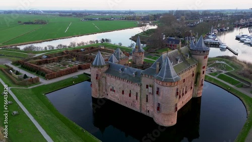 Beautiful view from above of Muiderslot Castle. One of the best preserved and restored medieval castles in the modern Netherlands. Located in Muiden. photo