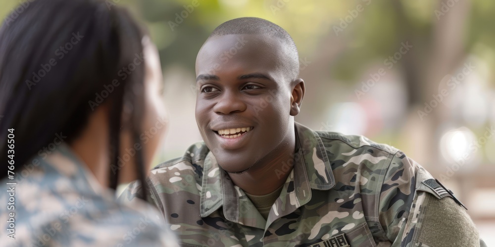 An image of veteran job interview with blur background