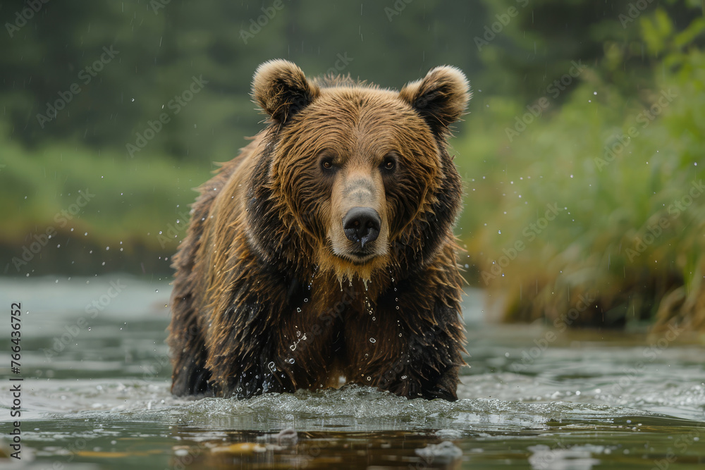 A powerful grizzly bear in water.. A powerful grizzly bear in water..