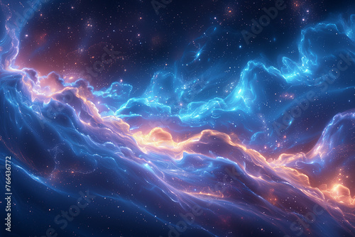 Blue and orange space filled with brightly glowing stars wallpaper