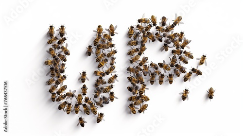 crowd of bee forming a word UP