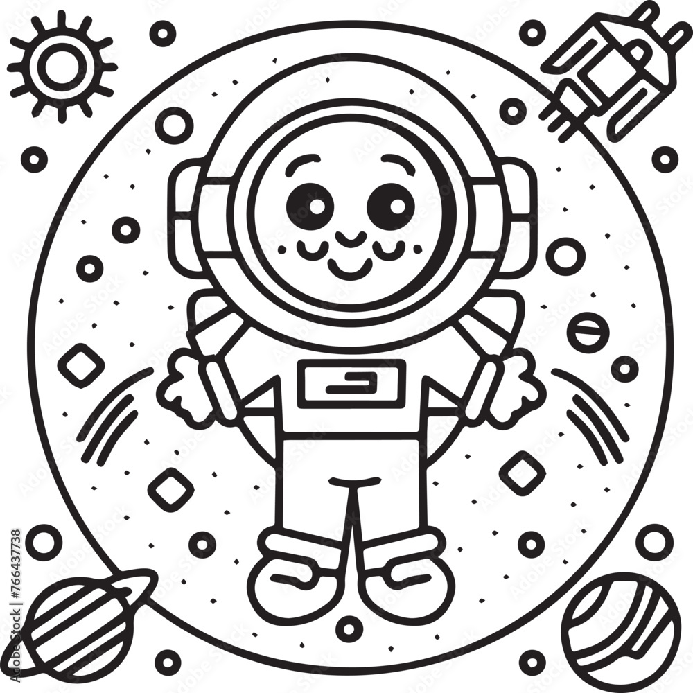 Fototapeta premium Outer space coloring pages for kids. Space coloring pages. Space outline vector
