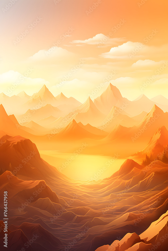 Naklejka premium Dawn's Glow: Panoramic Mountain Range Awakening