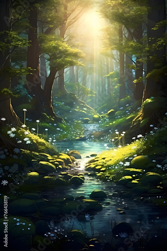 Enchanted Forest: Sunlit Serenity Among Tall Trees © Dustin
