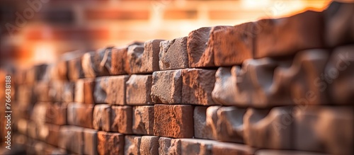 A detailed closeup of brickwork with a fire glowing in the background, highlighting the intricate pattern and texture of the building material