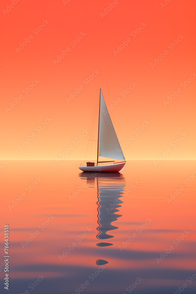 Tranquil Sunset Sail: Minimalist Serene Waters Illustration