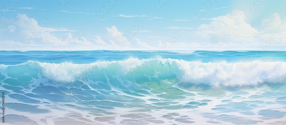 A stunning artistic representation of an ocean scene with a powerful wave crashing on the shore