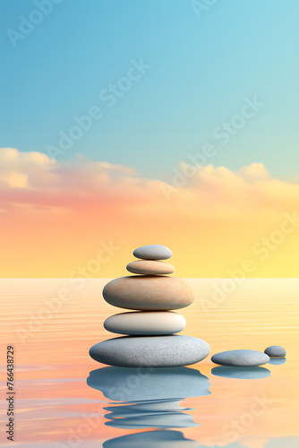 Balanced Pebble Stacks: Minimalistic Beach Harmony